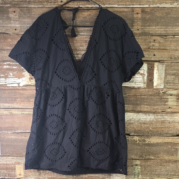 H&M Black Eyelet V-Neck Swimsuit Coverup - Picture 1 of 3